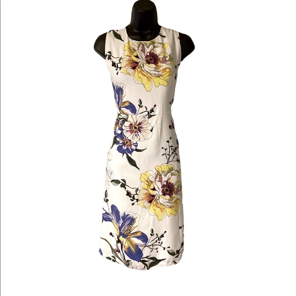 Banana Republic women’s size 12 white and floral dress zip up back